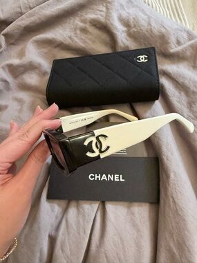 Chanel 5525 Black & White Rectangle Sunglasses